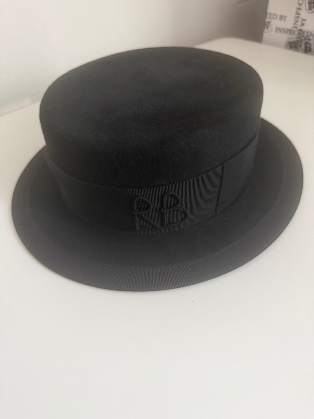 Ruslan Baginskiy Monogram-Embellished Black Wool Canotier Hat | Size L